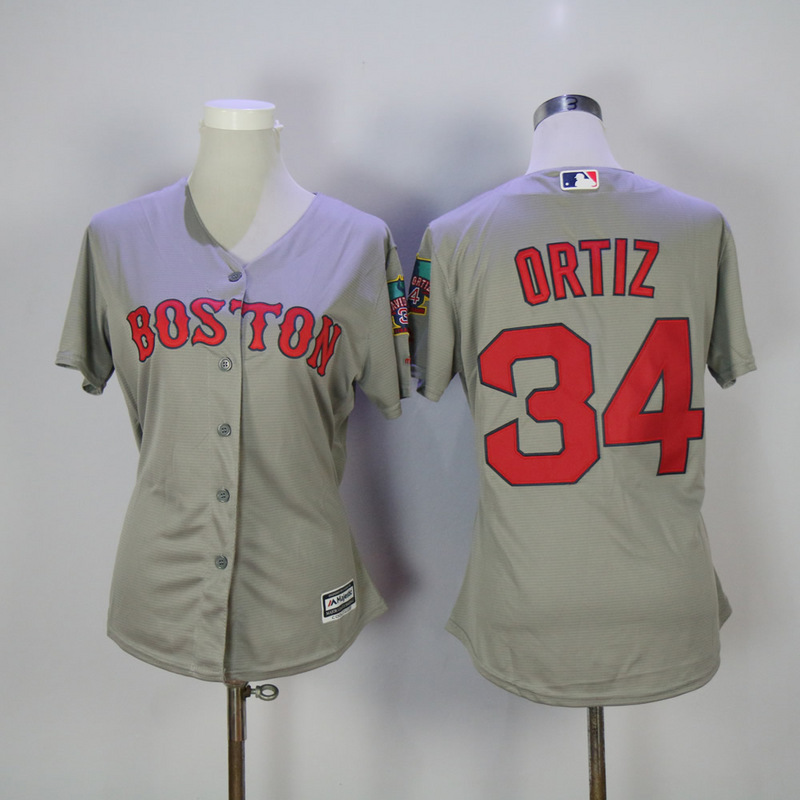 Womens 2017 MLB Boston Red Sox #34 Ortiz Grey Jerseys->more jerseys->MLB Jersey